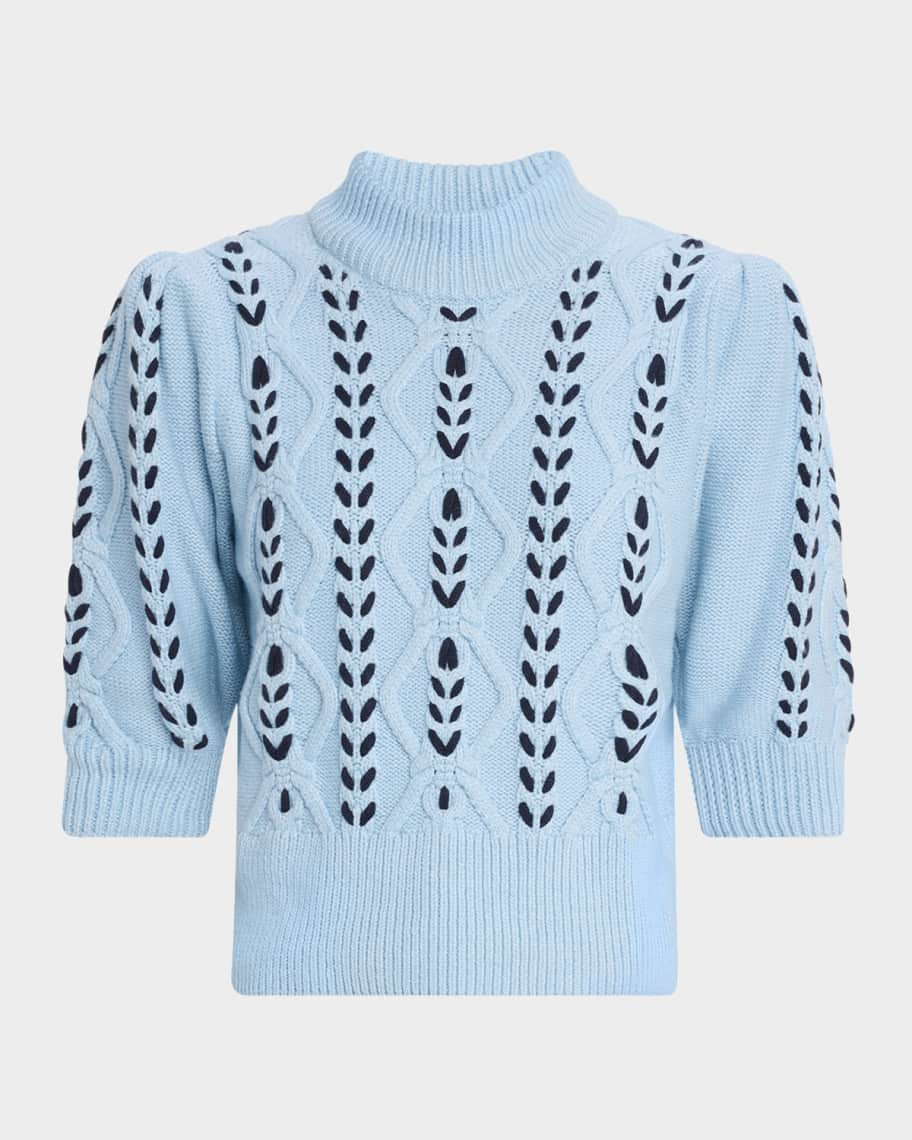 Addy Laced Cable-Knit Mock Sweater | Neiman Marcus