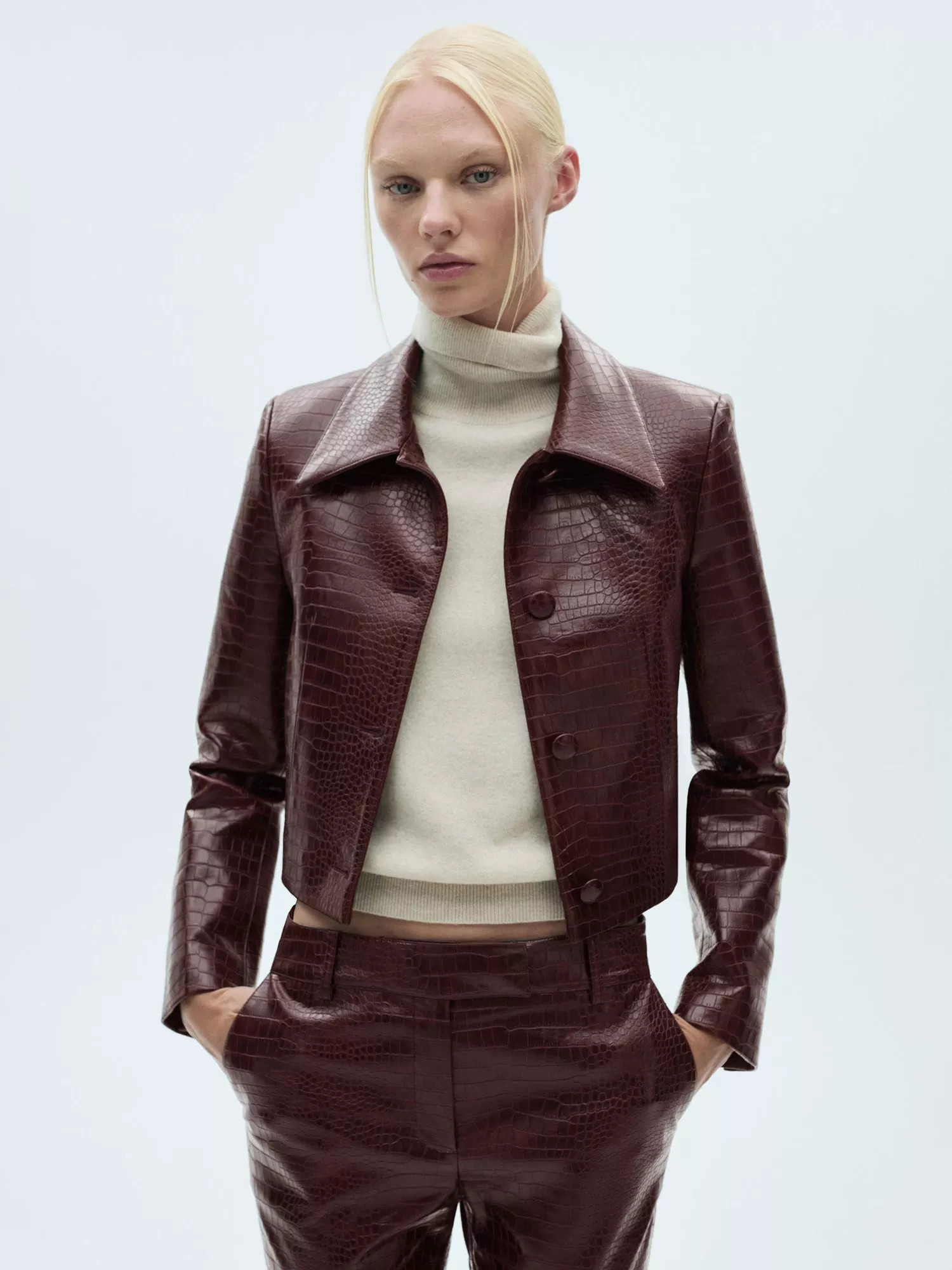 MangoDoris Croc Texture Jacket, Dark Red | John Lewis (UK)