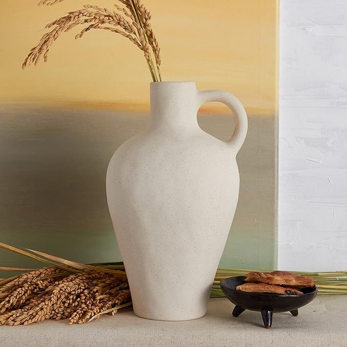 BlossoME Antique Ceramic White Vase for Home Decor Stoneware Jug for Room Centerpiece Rustic Farm... | Amazon (US)