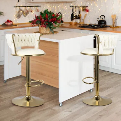 Set Of 2 Velvet Bar Stools, Counter Height Stools With Low Back, Gold Swivel Bar Chairs For Kitchen Island, Bar | Wayfair North America