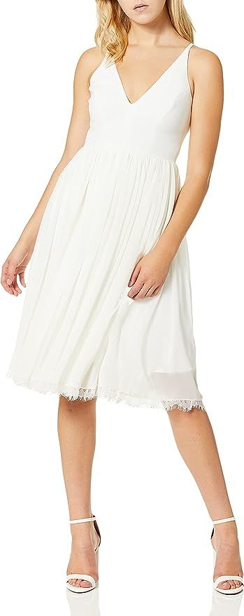 Dress the Population Women's Alicia Plunging Mix Media Sleeveless Fit and Flare Midi Dress | Amazon (US)