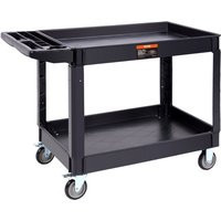 VEVOR Utility Service Cart, 2 Shelf 550LBS Heavy Duty Plastic Rolling Utility Cart with 360° Swivel Wheels (2 with Brakes), Large Lipped Shelf, Ergonomic Storage Handle for Warehouse/Garage/Cleaning | Vevor US