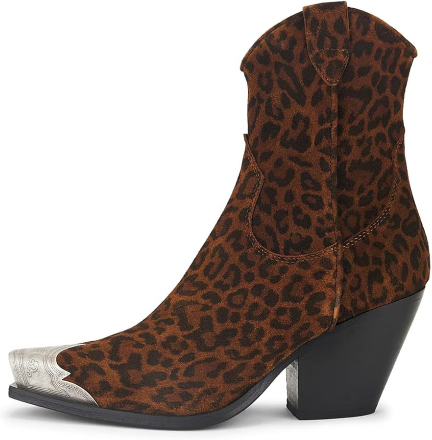 keleimusi Women's Western Cowgirl Ankle Boots Stacked Block Heel Cowboy Booties Steel Toe Heeled ... | Amazon (US)