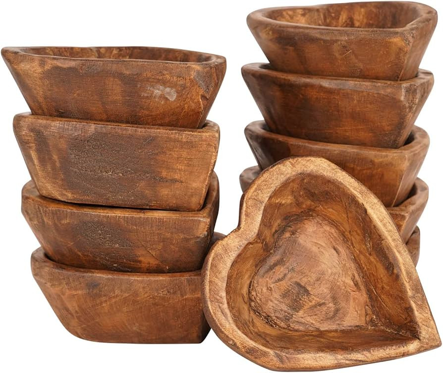 Mini Heart Wood Bowls Stained- Set of 10 -Heart Shaped Wood Bowl- Hand Carved Bowls (For Candles) | Amazon (US)
