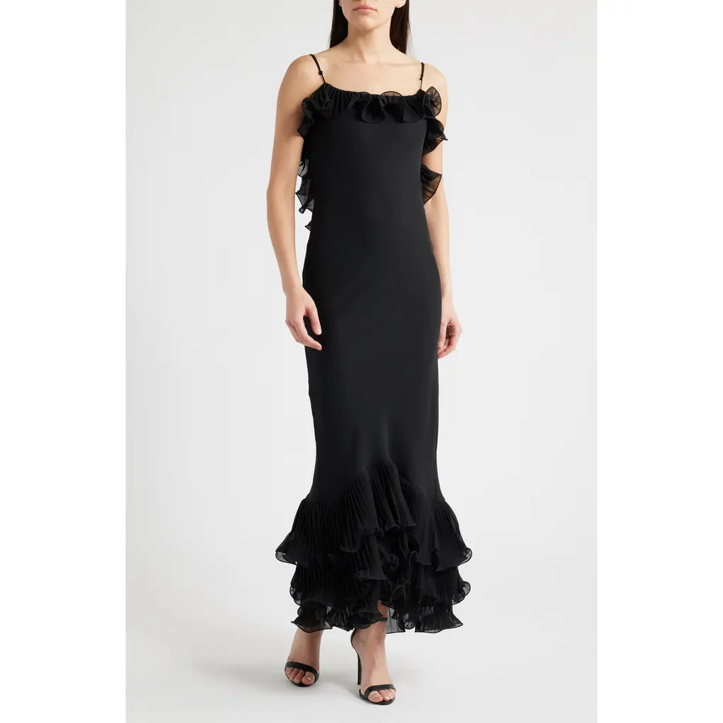 Delfi Collective Delina Ruffle Open Back Mermaid Gown in Black at Nordstrom, Size X-Small | Nordstrom