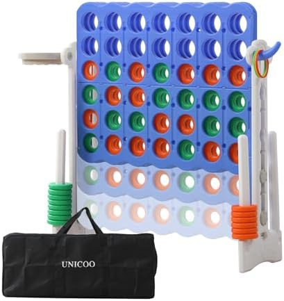 UNICOO Jumbo 4-in-a-Row Game Set, Height Adjustable Indoor Outdoor Yard Game with Basketball Hoop... | Amazon (US)