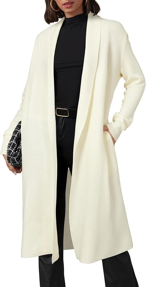 OUGES Women's Wool Blend Long Cardigan Sweater Oversized Open Front Knit Coat 2025 Trendy Fall Ou... | Amazon (US)