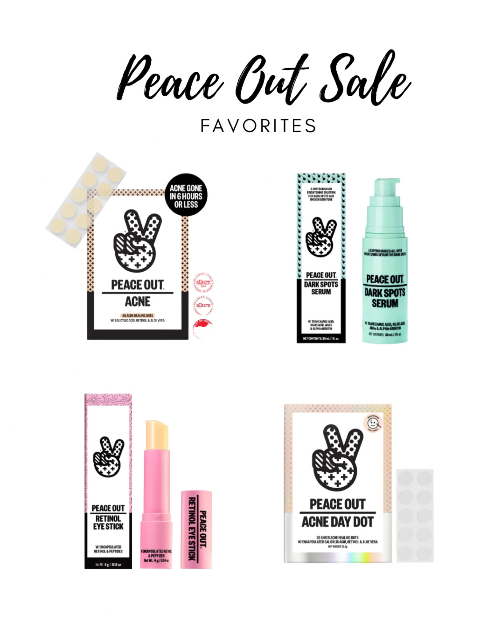Sale alert - Peace Out is having a 35% off sale. Their acne dots are the BEST. Get the mega or jumbo pack to save $. Acne dots for teens and adults. Eye stick for anti-aging #50plus #50plusskincare 

#LTKsalealert #LTKbeauty