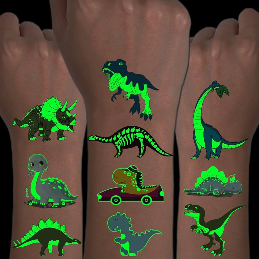 CHARLENT Luminous Dinosaur Tattoos for Kids - 14 Sheets Glow in The Dark Dinosaur Temporary Tatto... | Amazon (CA)