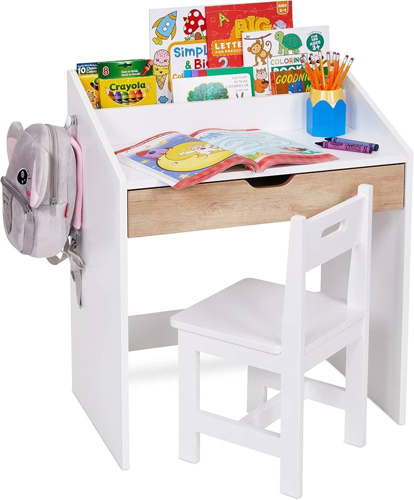 Lil' Jumbl Toddler Wooden Study Desk and Chair Set, Home School Learning Workstation with Writing... | Amazon (US)