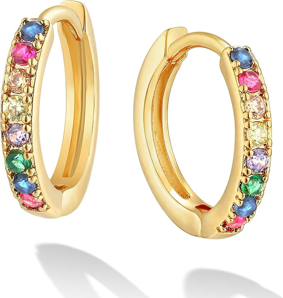 Dremmy Studios Dainty CZ Huggie Hoop Earrings 14K Gold Plated Chunky Simple Cute Thick Round Fril... | Amazon (US)