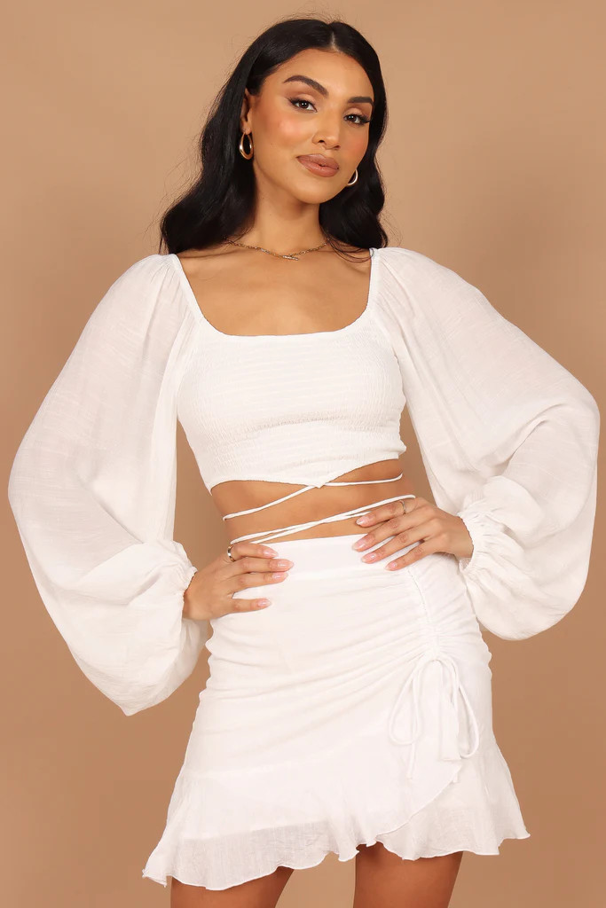 Rachelle Shirred Long Sleeve Top - White | Petal & Pup (US)