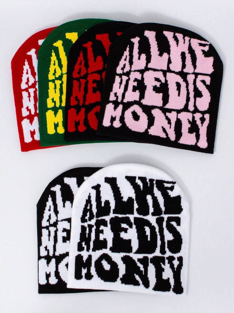 1pc Acrylic 'All We Need Money' Casual Beanie Hat, Warm Knit Cap Winter Fashion Fall Outfit | SHEIN