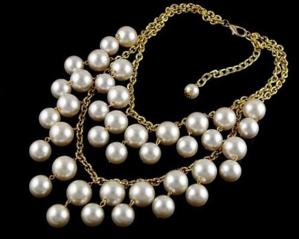 Vogue Trend Woman Luxury multilayer Jewelery Pearl Bubble Bib Statement Necklace 2 Broke Girls NC... | Amazon (US)