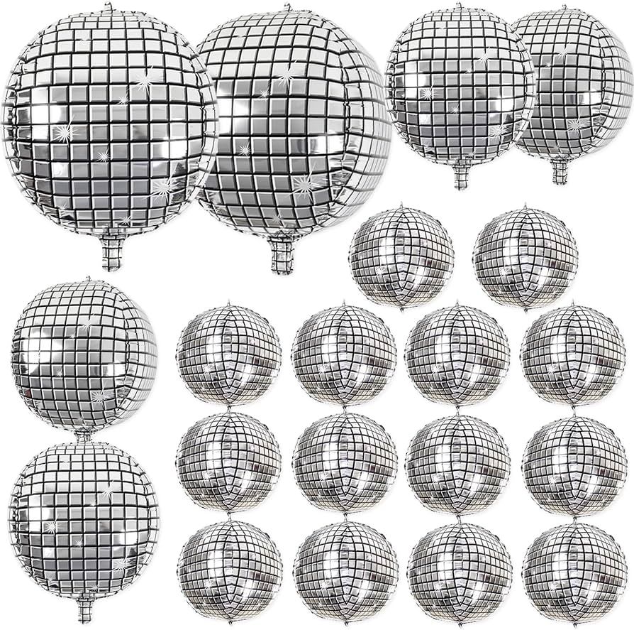 20Pcs Disco Ball Balloons Different Sizes- 4D Large Disco Balloons 32” 22” 10 Inch Assorted R... | Amazon (US)