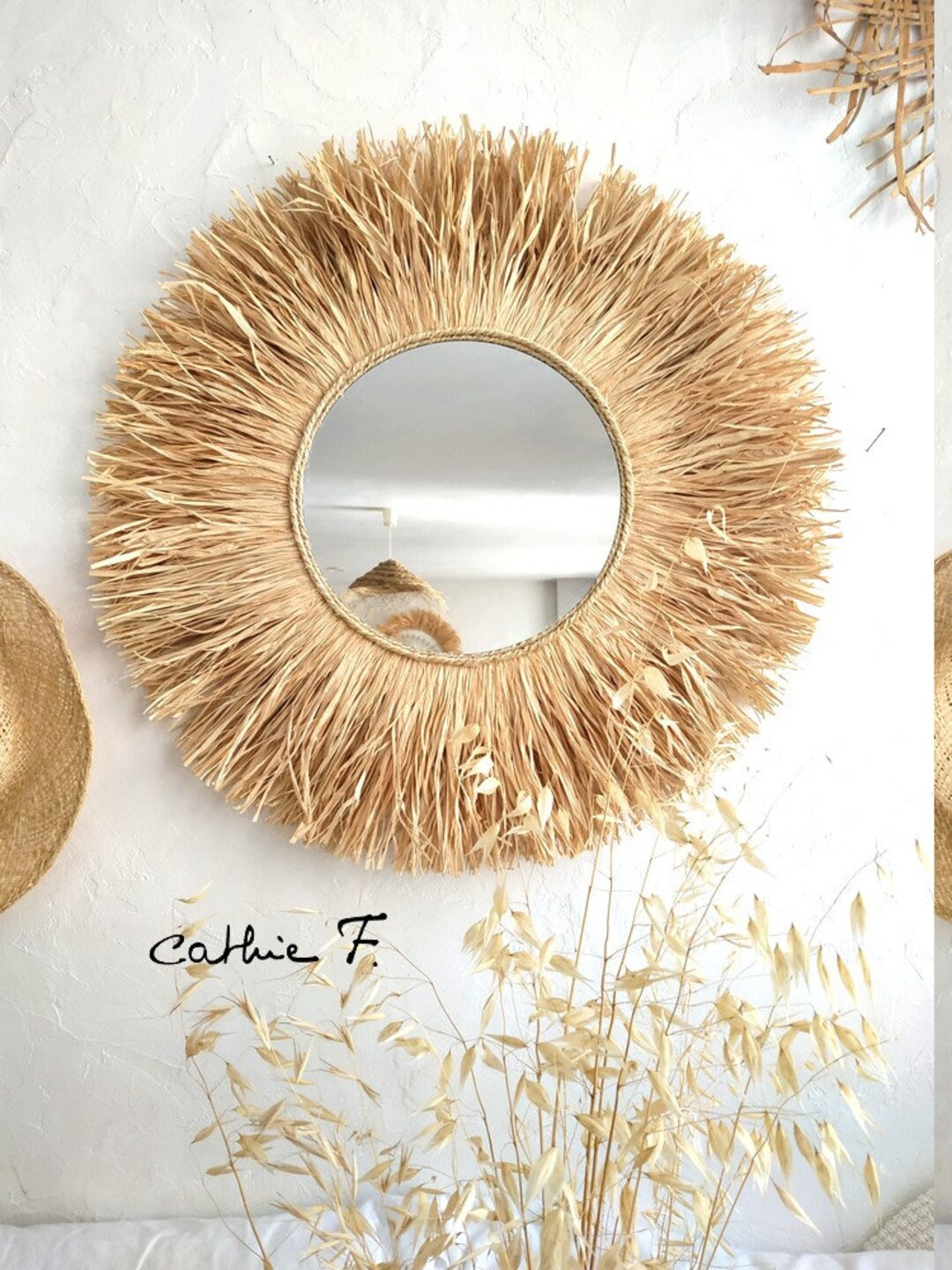 Large Ethnic Raffia Mirror JULIA 70 - Etsy | Etsy (US)