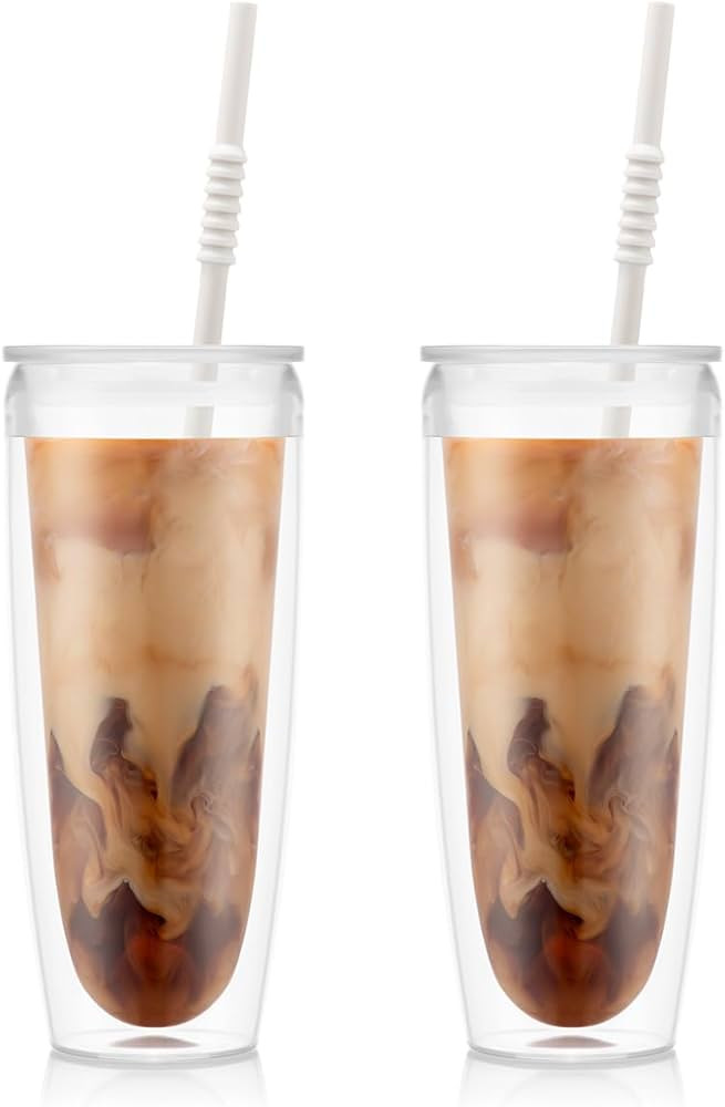 Bodum Pavina To Go Double Wall Insulated Tumblers with Lid and Straw, 24oz, BPA Free Plastic, Pac... | Amazon (US)