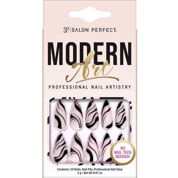Salon Perfect Artificial Nails, 143 Modern Art Black Swirl, File & Glue Included, 30 Nails | Walmart (US)