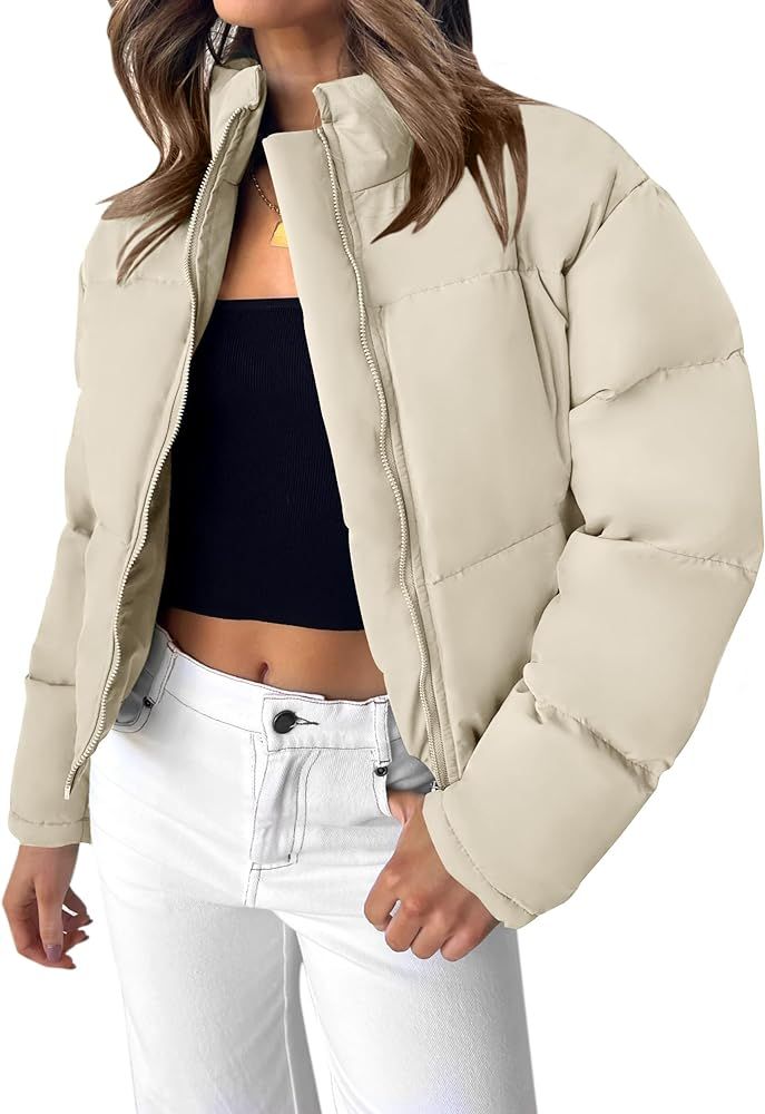 ZESICA Women's Long Sleeve Cropped Puffer Jacket Winter Zipper Quilted Baggy Warm Short Down Coat... | Amazon (US)