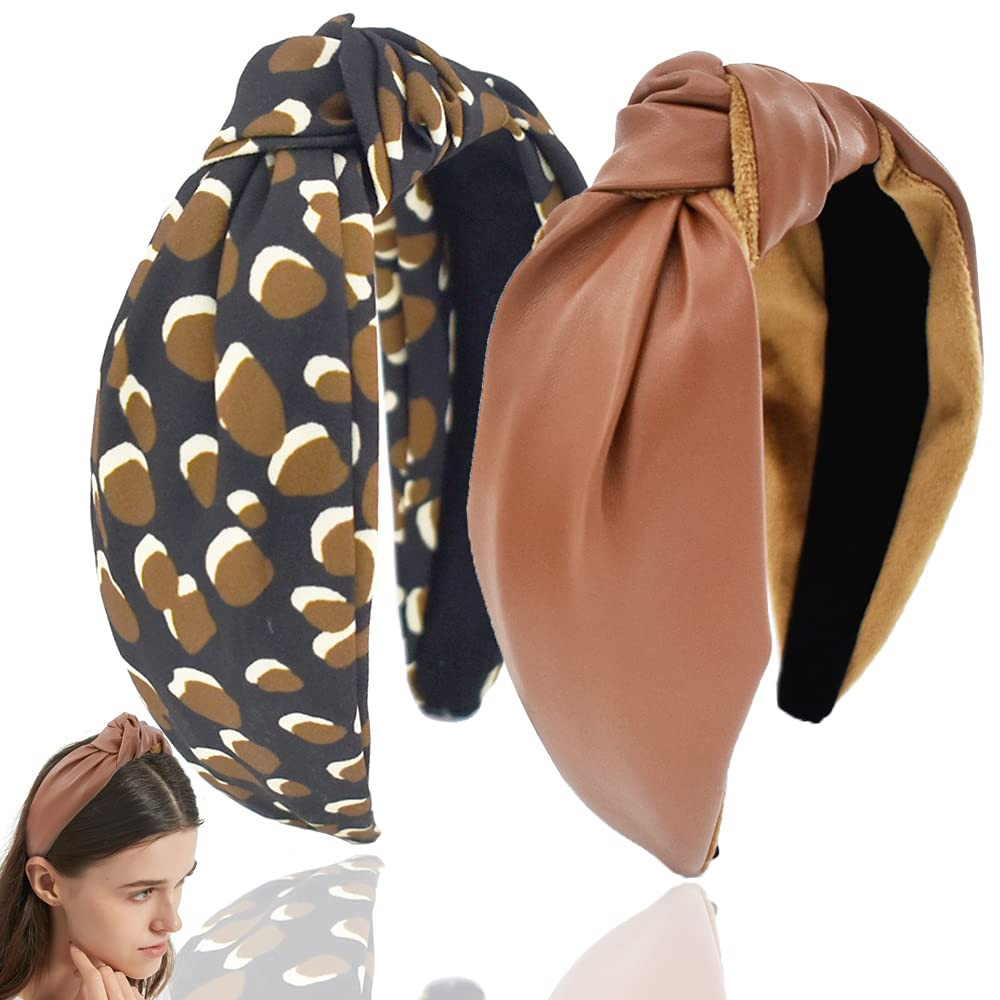 PU Knot Headbands for Women, BEGOOD Knotted Headbands for Women Leopard Dotted Headband Bown Wide He | Amazon (US)