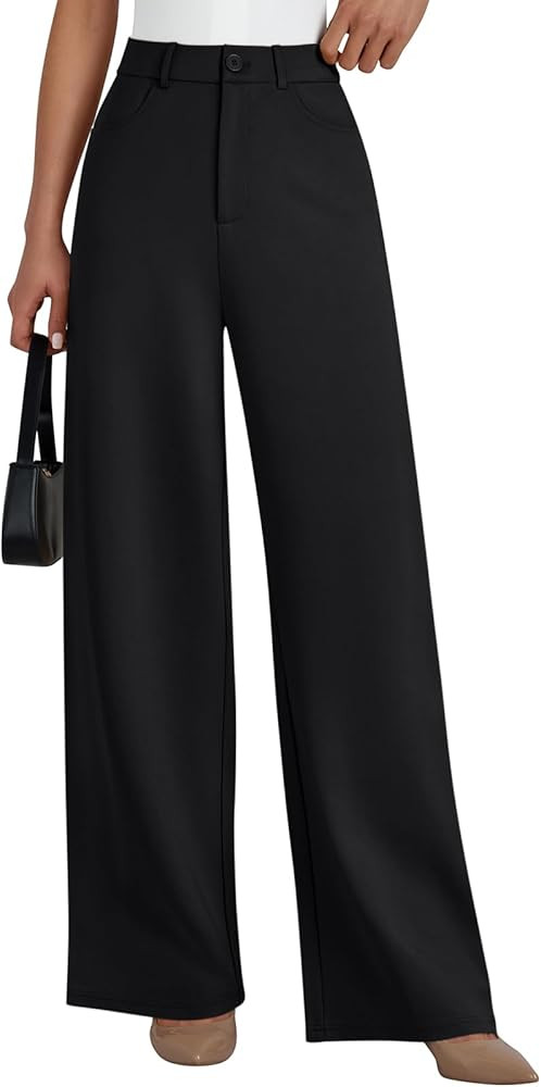 LILLUSORY Women High Waisted Stretchy Wide Leg Work Pants Business Casual Trousers with Pockets 2... | Amazon (US)