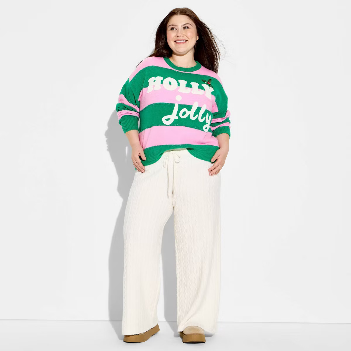 Women's Holly Jolly Festive Graphic Sweater - Multicolor Striped | Target