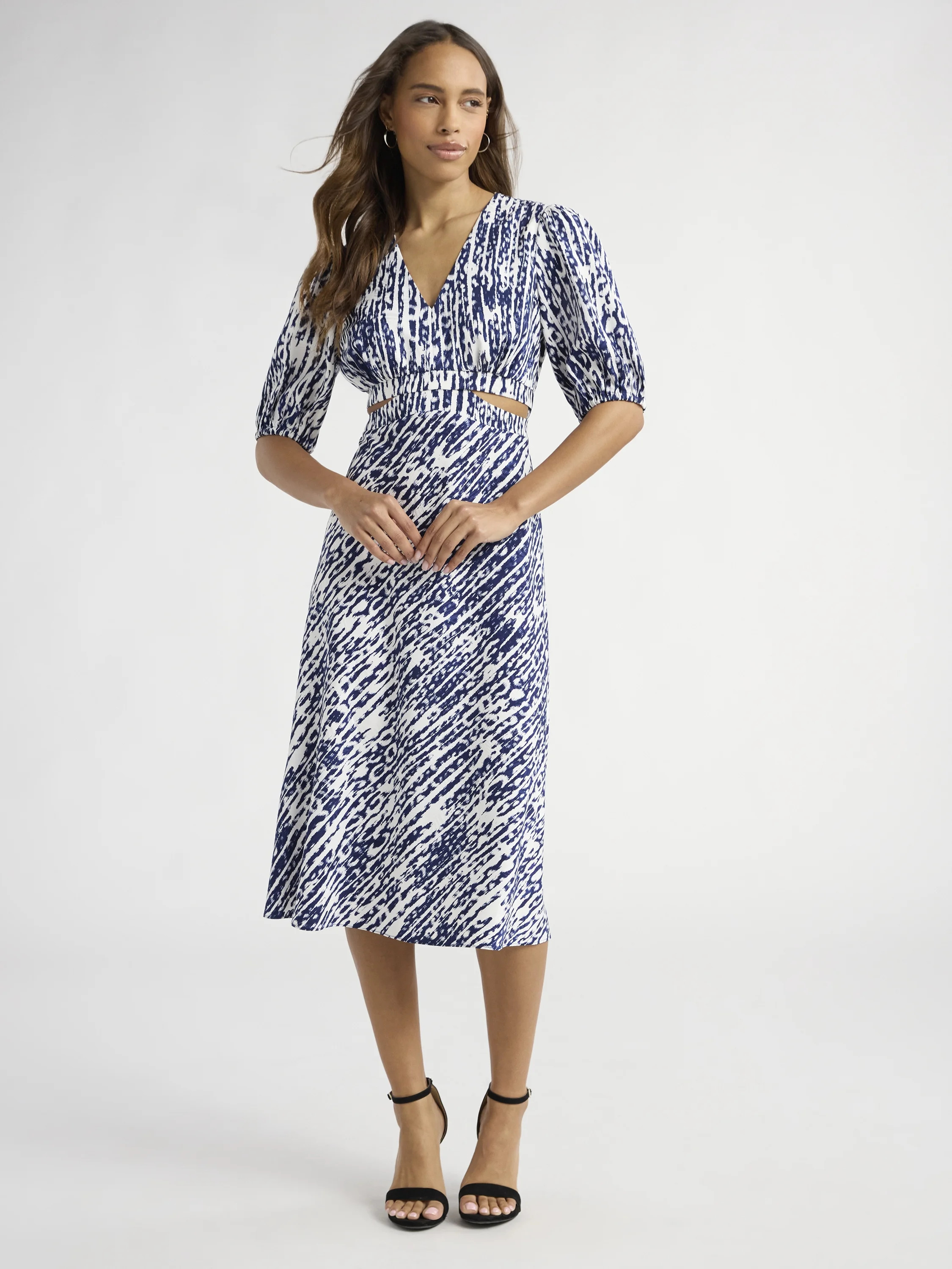 Sofia Jeans Women's and Women's Plus Satin Jacquard Dress, Mid Calf Length, Sizes XS-4X | Walmart (US)