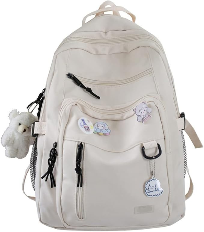 GAXOS Cute Aesthetic Backpack for School Middle Student Travel White Backpack Teens Girls Bear Pi... | Amazon (US)