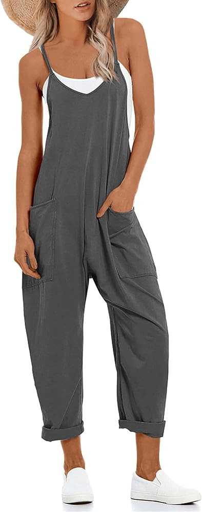 Peaceglad Women's Causal Jumpsuits V Neck Sleeveless Harem Overalls Stretchy Adjustable Strap Rom... | Amazon (US)
