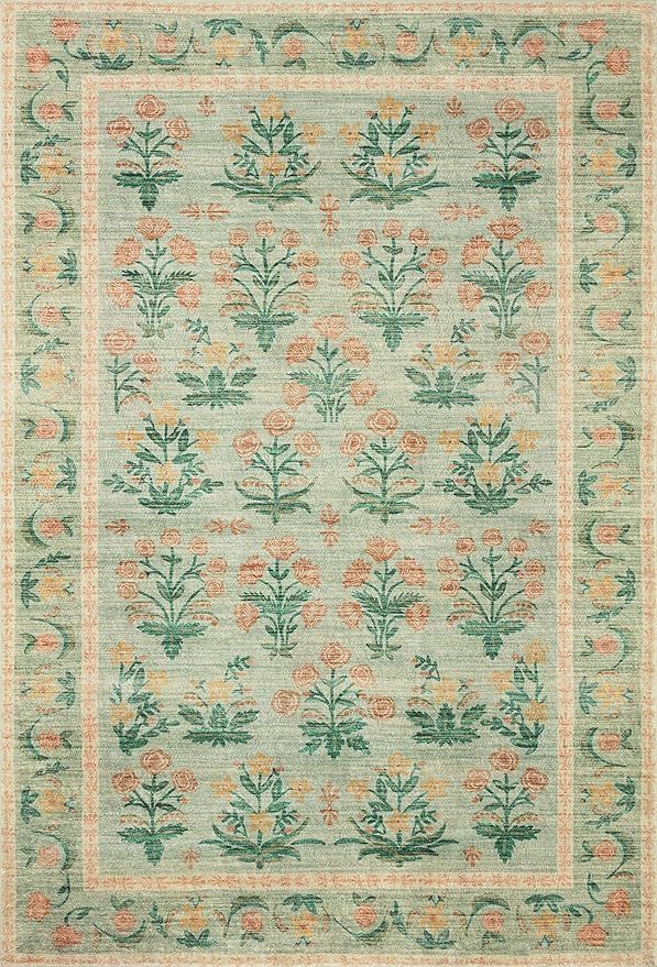 Rifle Paper Co. x Loloi Eden Collection EDE-01 Mughal Rose Moss 5'-0" x 7'-6" Area Rug feat. Clou... | Amazon (US)