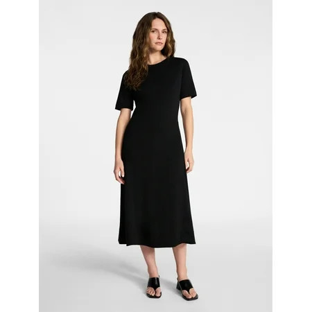 Time and Tru Women's and Women's Plus Seamed Cotton Midi Dress, Sizes XS-4X | Walmart (US)