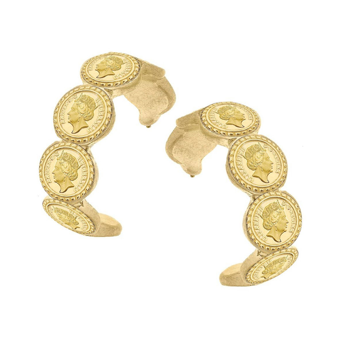 Queen Elizabeth Coin Hoop Earrings in Worn Gold | CANVAS