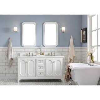 Queen 60 in. Bath Vanity in Pure White with Quartz Carrara Vanity Top with Ceramics White Basins and Faucet | The Home Depot