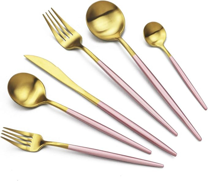 JASHII Luxury 18/10 Pink Handle Flatware Gold Silverware Set 304 Stainless Steel Flatware Cutlery... | Amazon (US)
