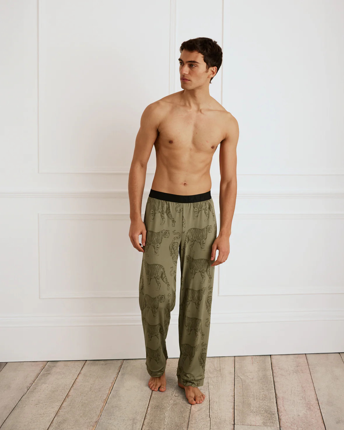 Tiger Print Long Pyjama Bottoms - Sage | Chelsea Peers NYC