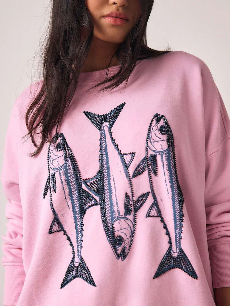 Pink Graphic Beaded Fish Graphic Sweatshirt | Next EU