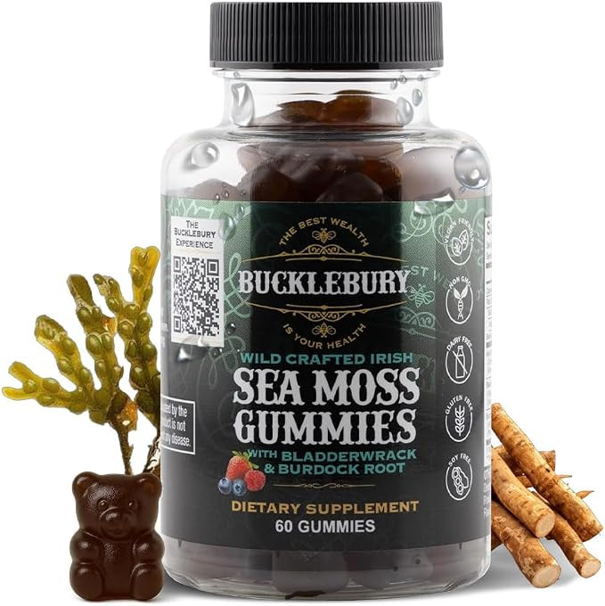 BUCKLEBURY Wild Crafted Irish Sea Moss Gummies with Bladderwrack & Burdock Root - Natural Chewabl... | Amazon (US)