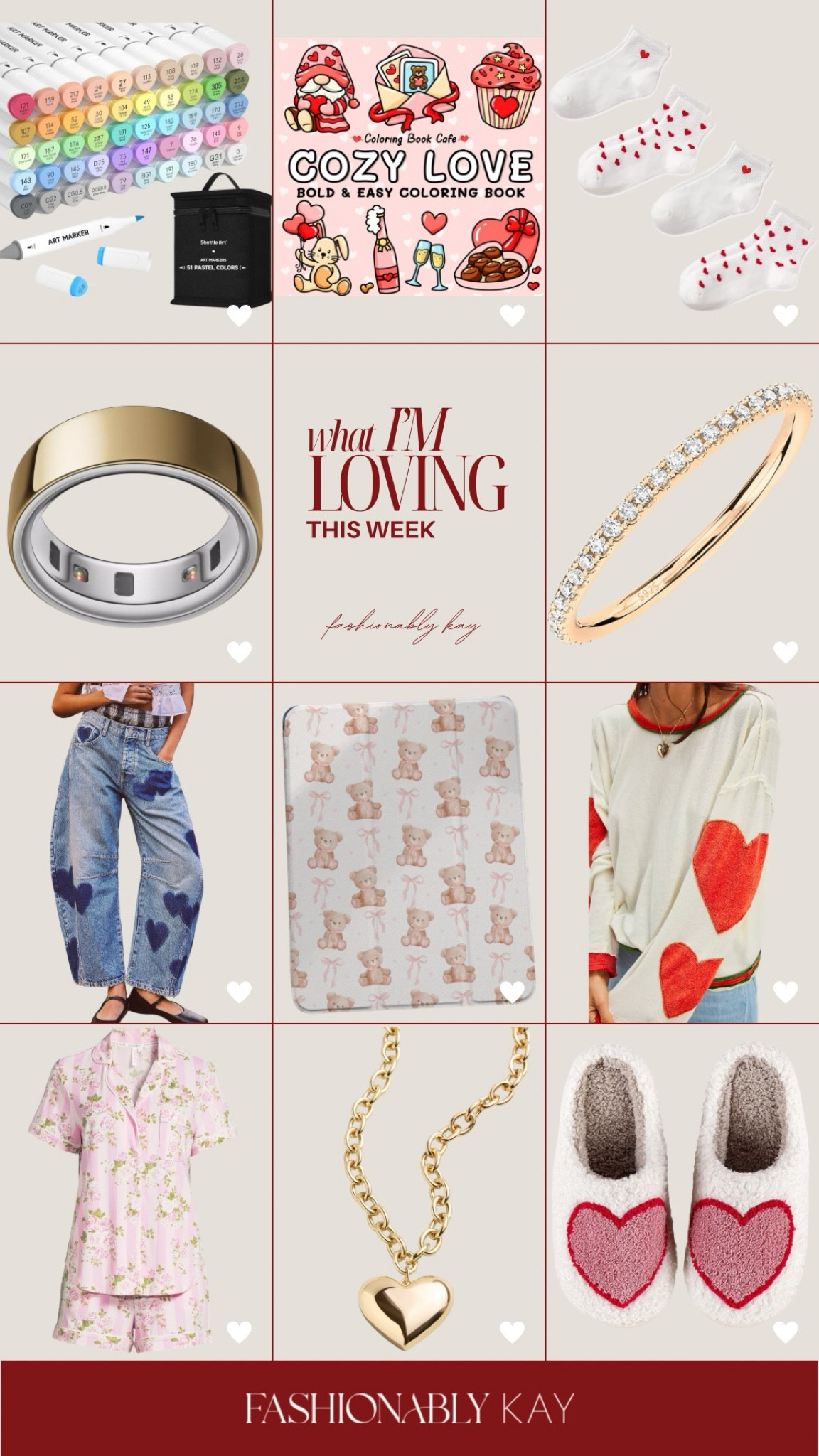 What I’m loving this week 🩷❤️ All things pink & red! Happy looove week!❤️❤️

Valentine’s Day, oura ring, pavoi rings, gold bands, gold ring, smart ring, coloring, adult coloring book, alcohol based markers, free people, hearts 

#LTKSeasonal #LTKFindsUnder100 #LTKGiftGuide