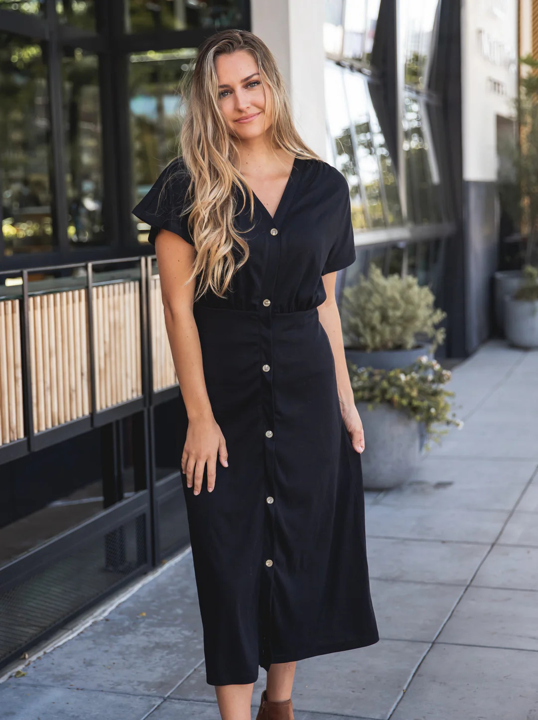 Slim Fit Button Detail Dress | Tickled Teal LLC