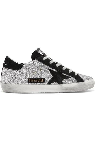 Golden Goose Deluxe Brand - Superstar Glittered Leather And Suede Sneakers - Silver | NET-A-PORTER (US)