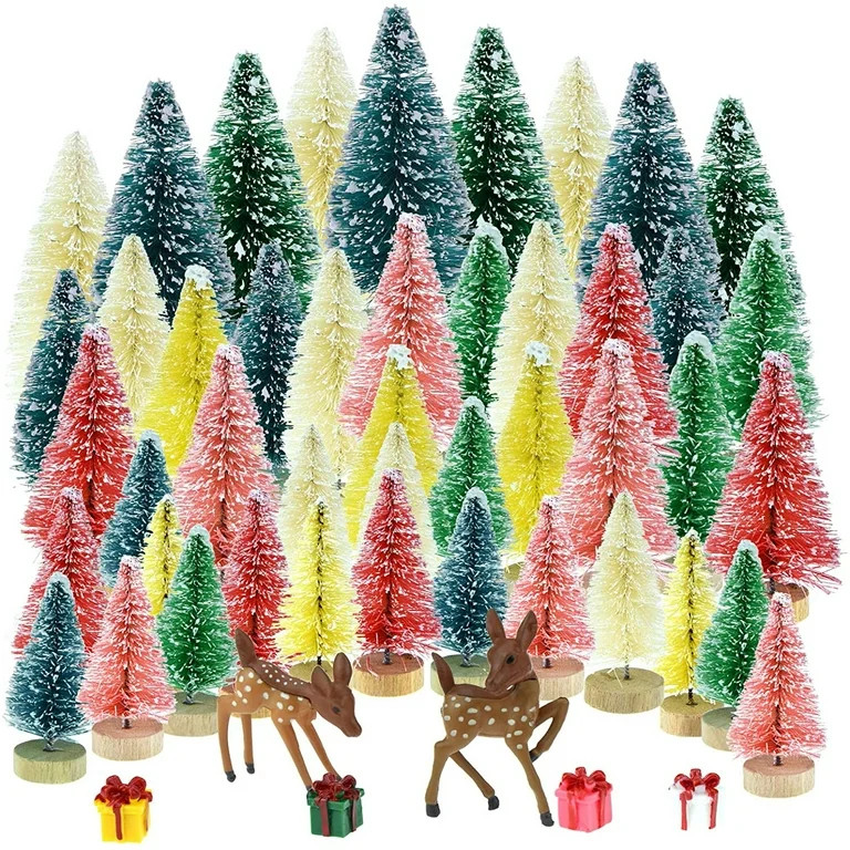 Artificial Mini Christmas Tree, 40PCS Bottle Brush Christmas Tree, Small Sisal Trees with Wooden ... | Walmart (US)