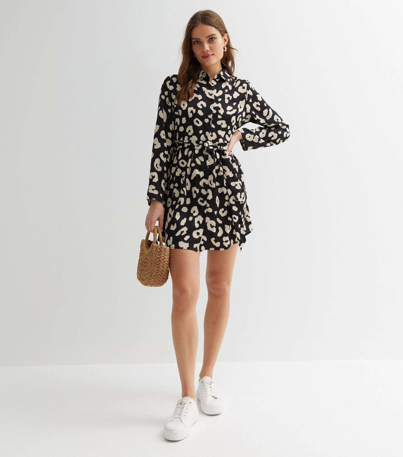 Cameo Rose Black Animal Print Tie Waist Mini Shirt Dress | New Look | New Look (UK)