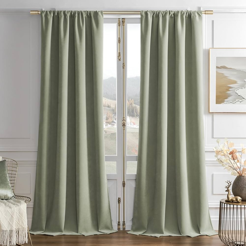 Joydeco Matcha Green Velvet Curtains 96 Inches Long 2 Panels, Soft Luxury Thermal Insulated Room ... | Amazon (US)