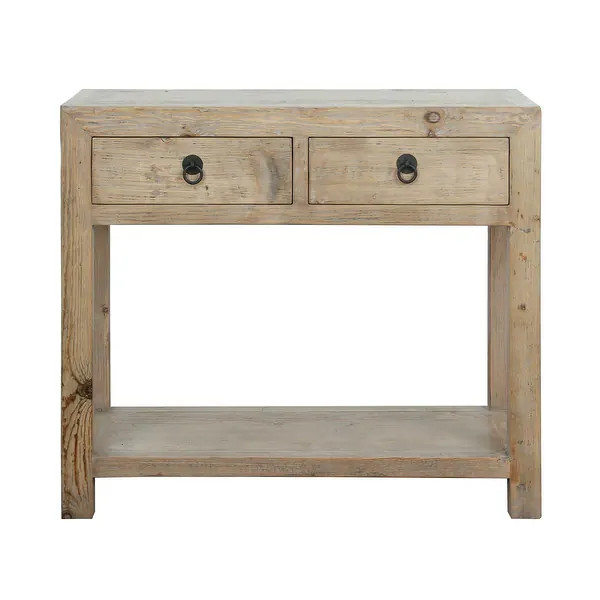 Artissance 35" Long Natural Wood Console Vintage Elm With Two Drawers - Bed Bath & Beyond - 36834... | Bed Bath & Beyond