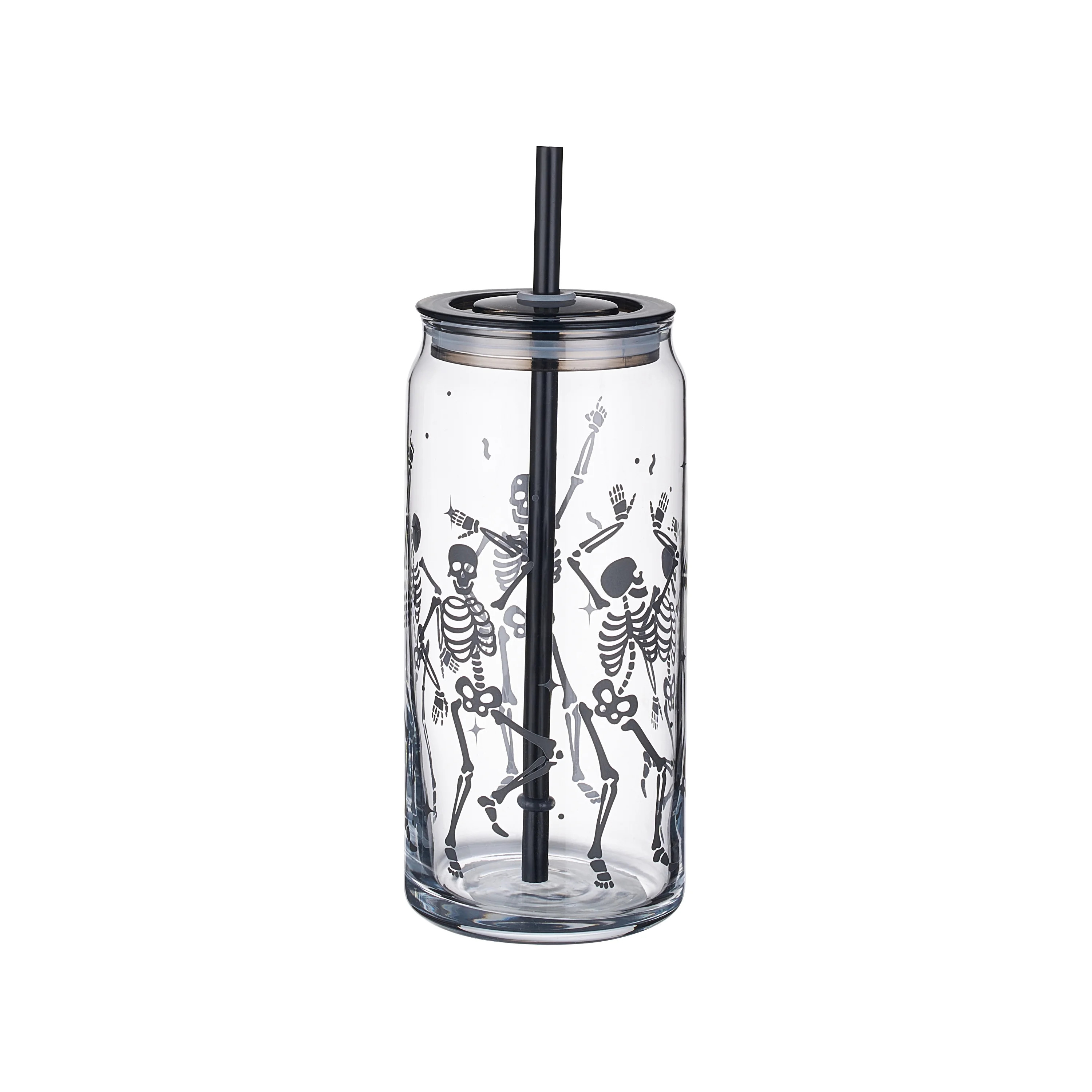 Way to Celebrate Halloween Dancing Skeleton Glass Can Sipper Tumbler, 20 oz | Walmart (US)