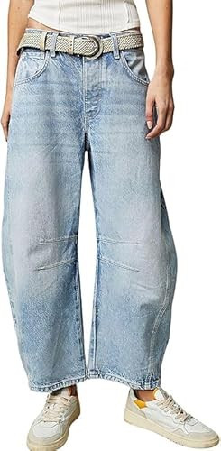Barrel Women, Mid Rise Baggy Jeans - Wide Leg Loose Y2K Style Cropped Denim Pants with Pockets | Amazon (US)