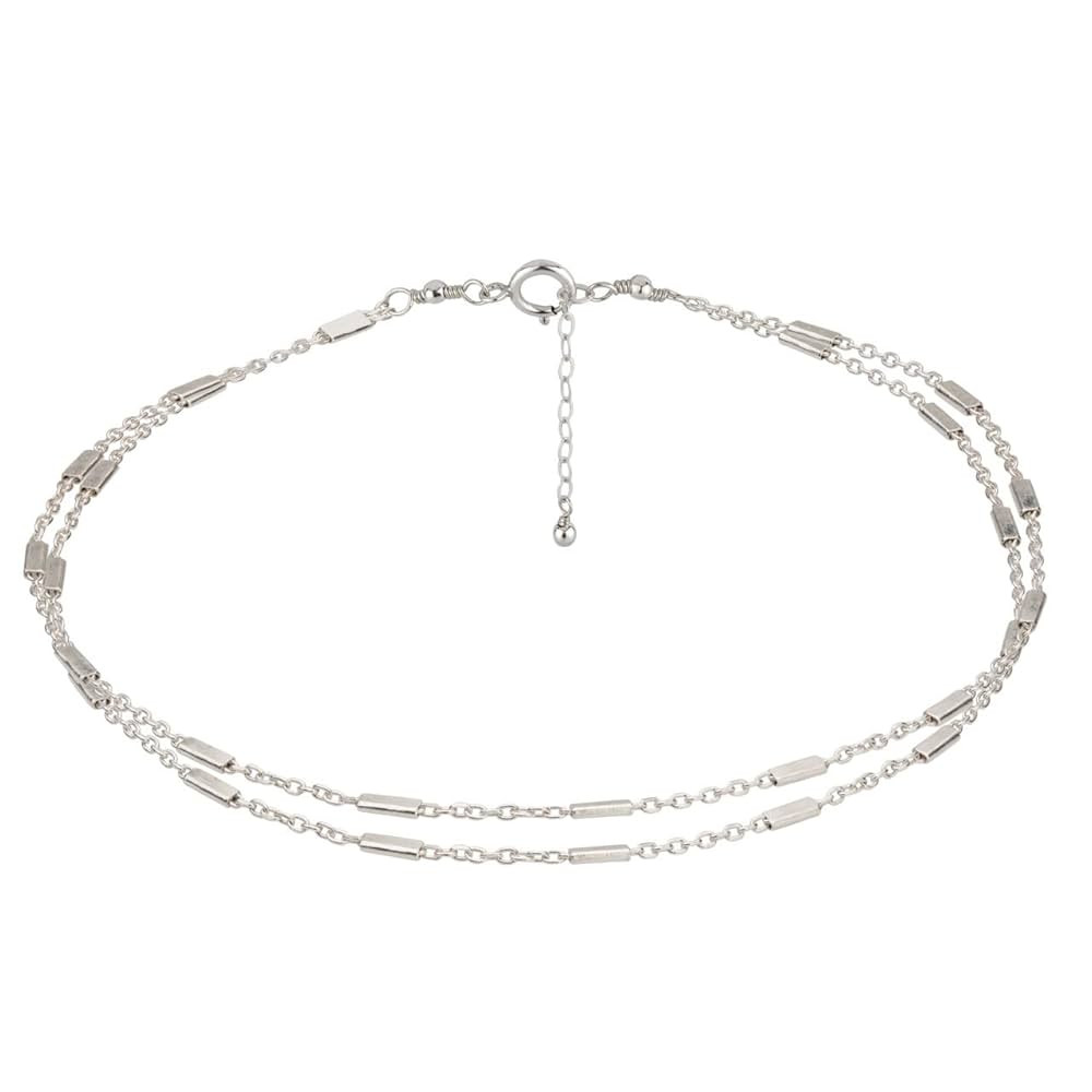 Annika Bella Double Stranded Ankle-Bracelet for Women, Length 9-10 Inches, Sterling Silver Satell... | Amazon (US)