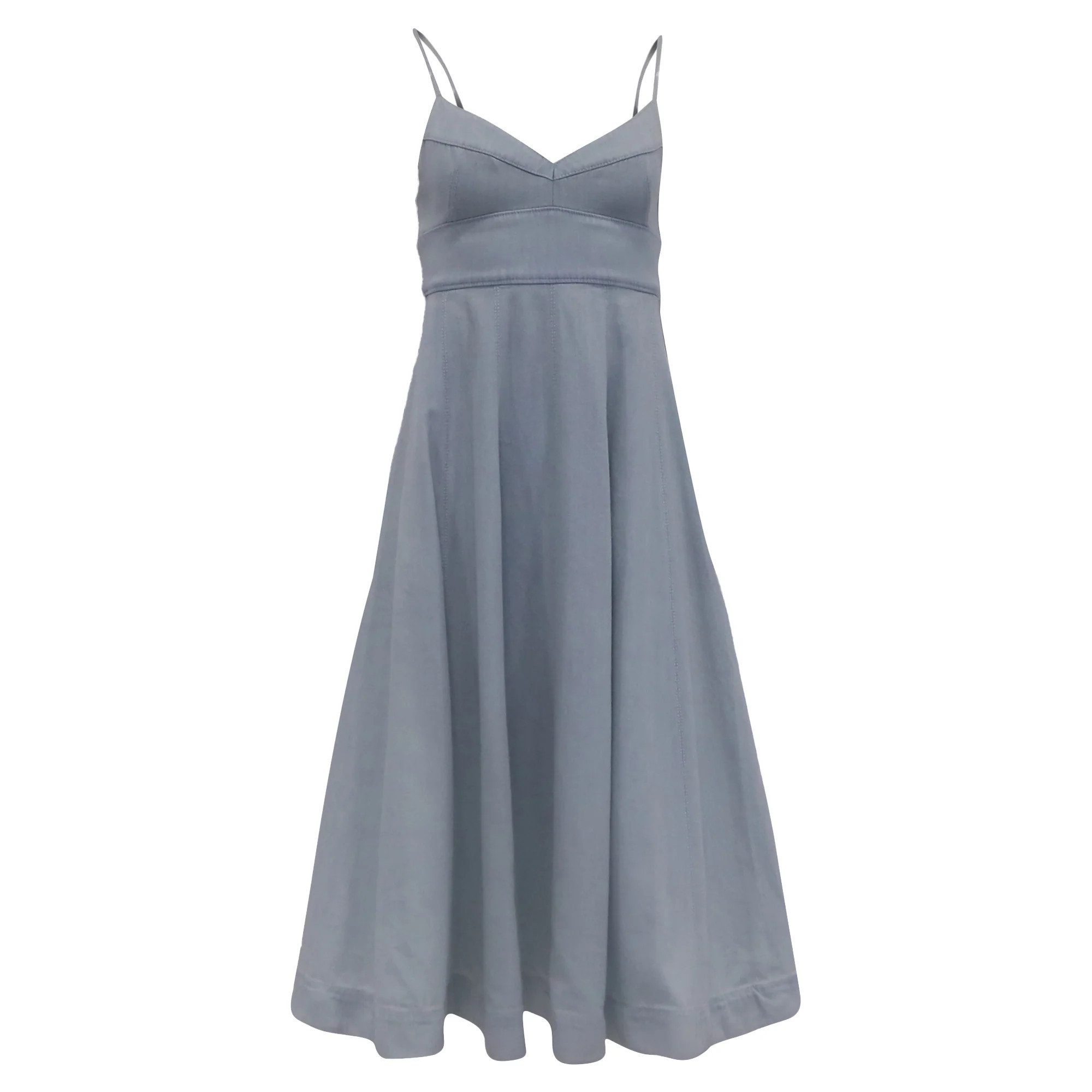 Zimmermann Acacia Sleeveless Midi Dress in Light Blue Cotton Denim | Shop Simon