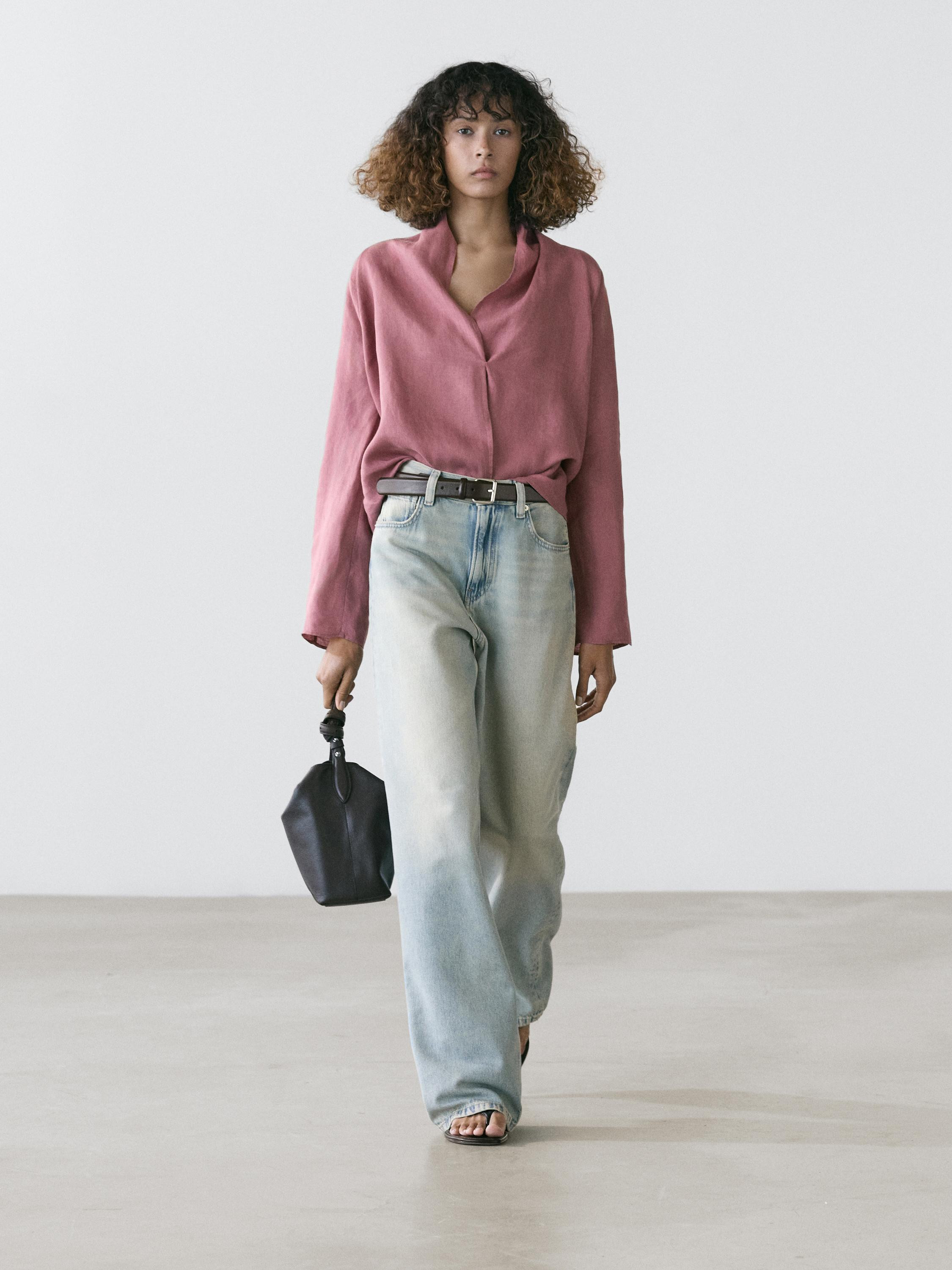 Fließende Wickelbluse aus Leinen | Massimo Dutti DE