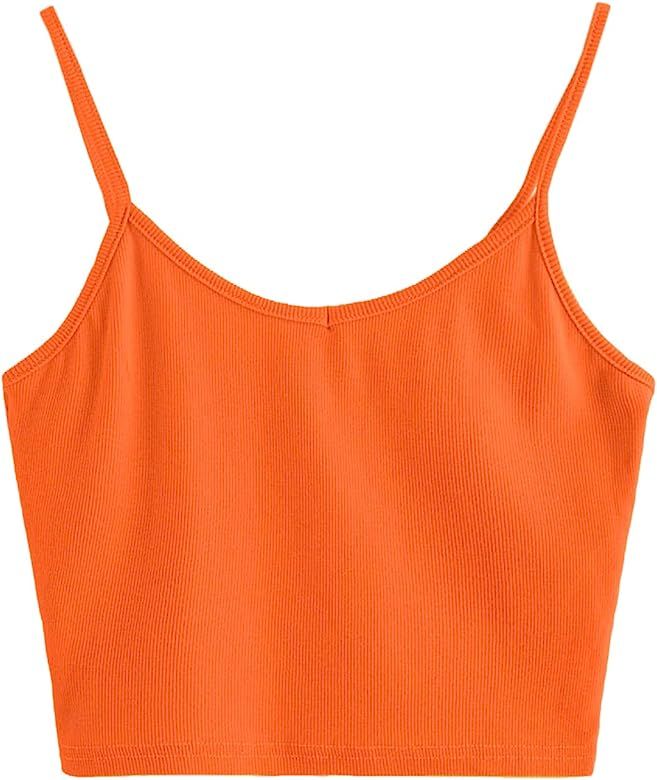 SheIn Women's Casual V Neck Sleeveless Ribbed Knit Cami Crop Top | Amazon (US)